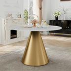 Round Marble Dining Table - Metal Frame (Black/White)