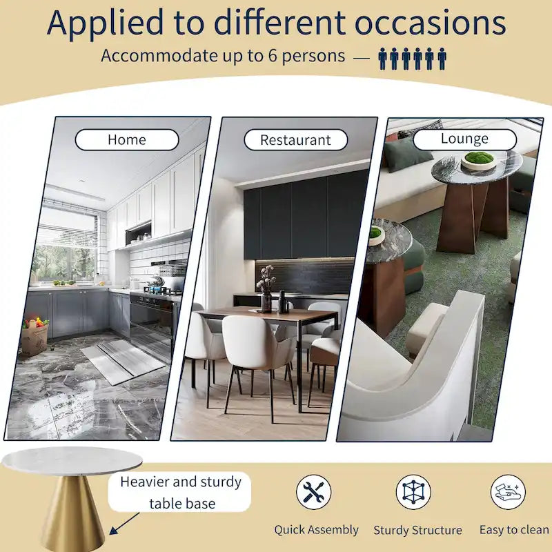 Round Marble Dining Table - Metal Frame (Black/White)