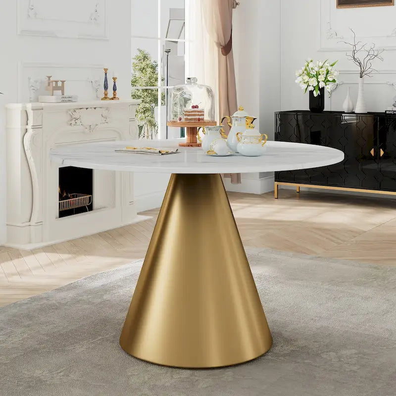 Round Marble Dining Table - Metal Frame (Black/White)