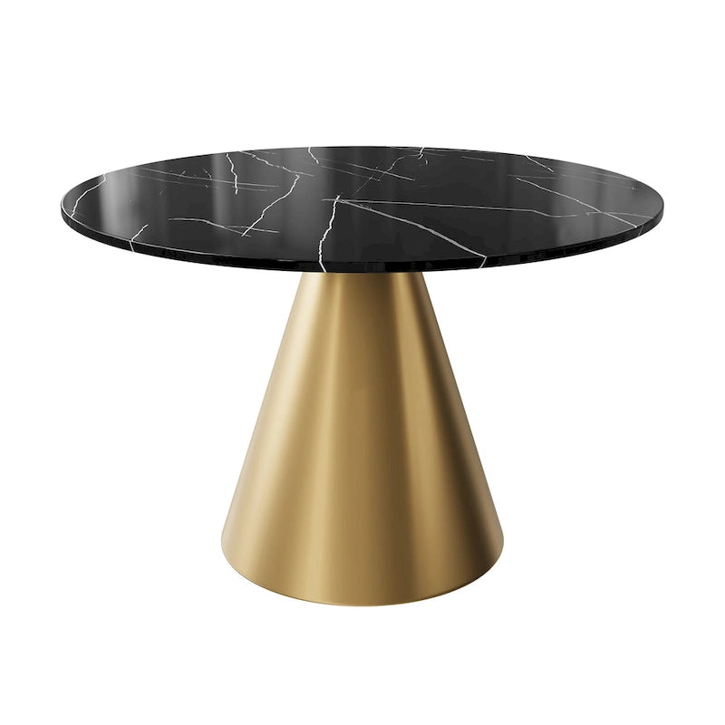Round Marble Dining Table - Metal Frame (Black/White)