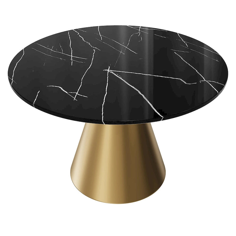 Round Marble Dining Table - Metal Frame (Black/White)