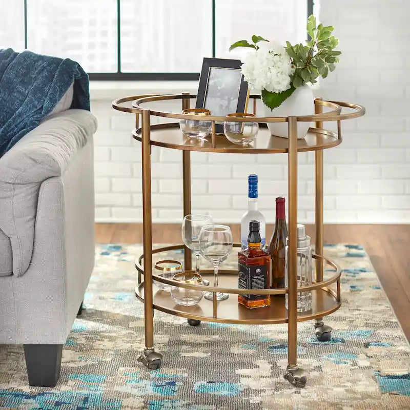 Oval Metal Bar Cart - 2-Tier Rolling Serving Cart (Available in 3 Colors)