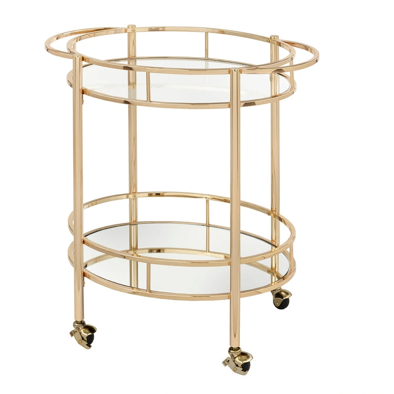 Oval Metal Bar Cart - 2-Tier Rolling Serving Cart (Available in 3 Colors)