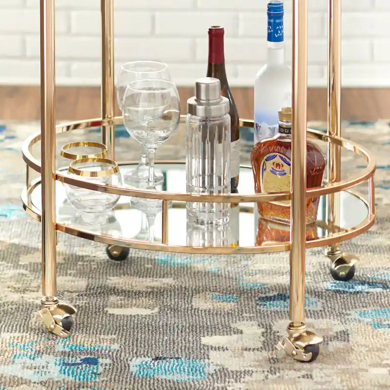 Oval Metal Bar Cart - 2-Tier Rolling Serving Cart (Available in 3 Colors)