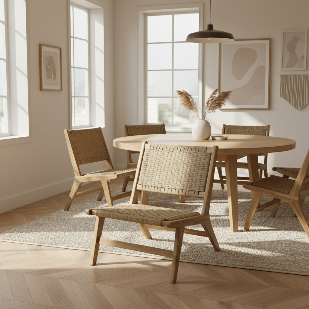 Woven Seagrass Armless Chair - Teak Wood Frame (Natural)